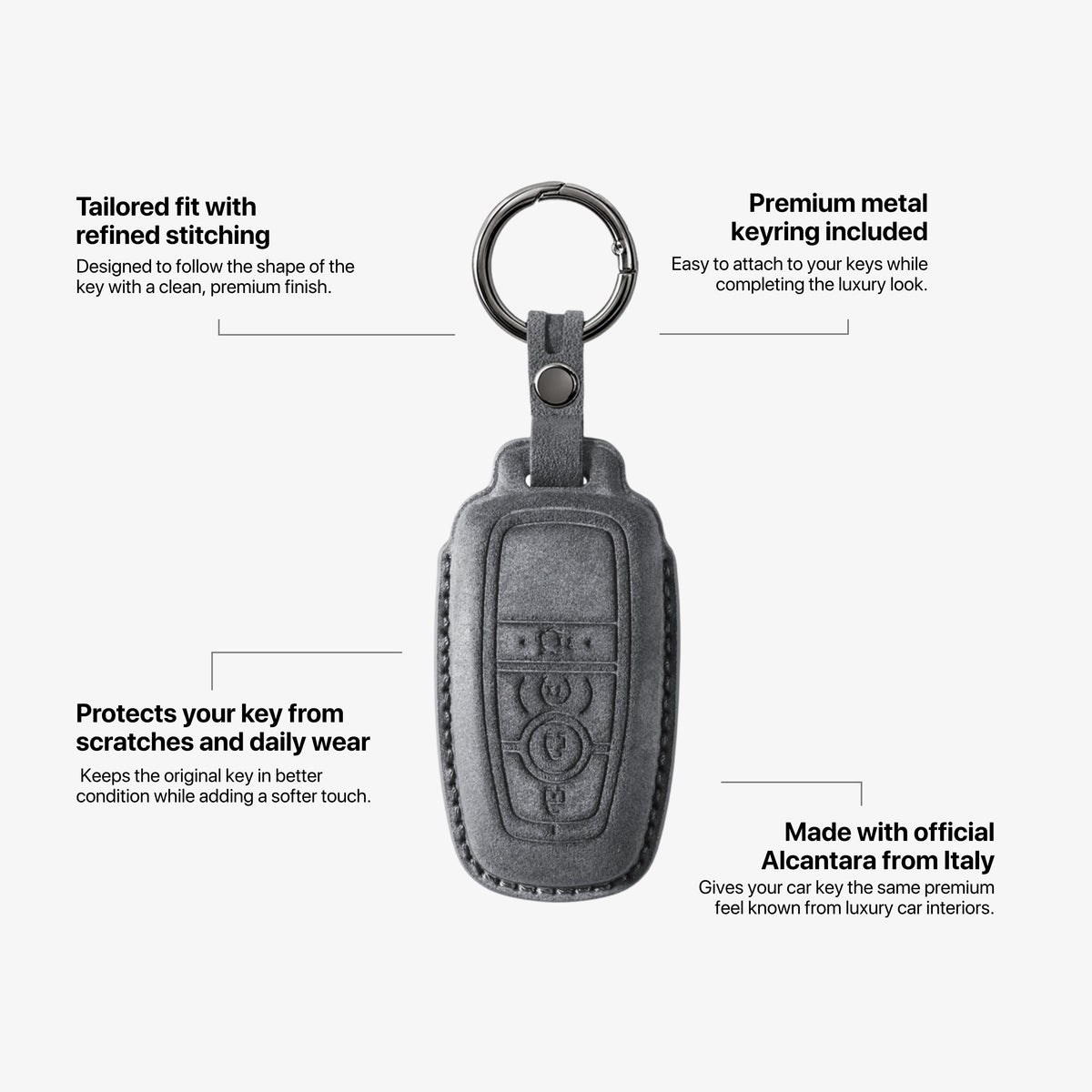 Alcantara Car Key Fob Cover for Lincoln Model A - Space Grey 5