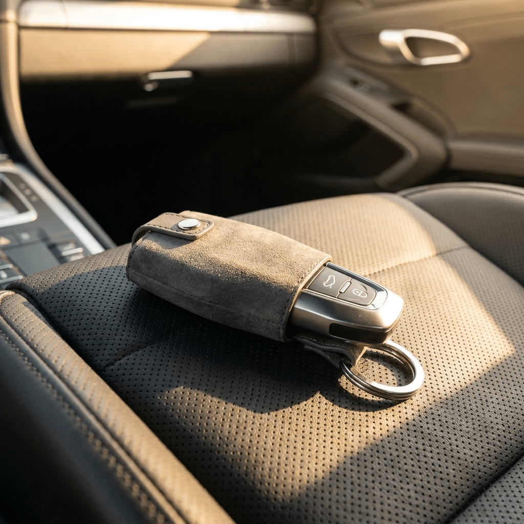 Alcantara Car Key Fob Cover for Audi Model C with Buckle - Space Grey - Alcanside