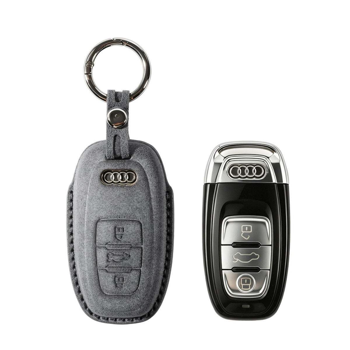 Alcantara Car Key Fob Cover for Audi Model C with Buckle - Space Grey - Alcanside