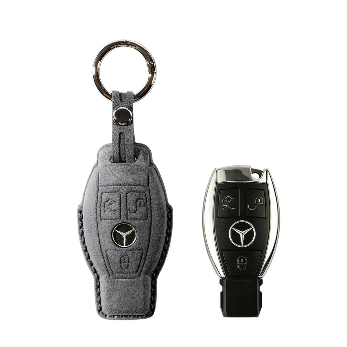 Alcantara Car Key Fob Cover for Mercedes -Benz Model B with Buckle - Space Grey - Alcanside