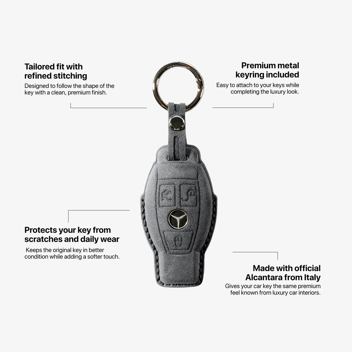 Alcantara Car Key Fob Cover for Mercedes -Benz Model B with Buckle - Space Grey - Alcanside