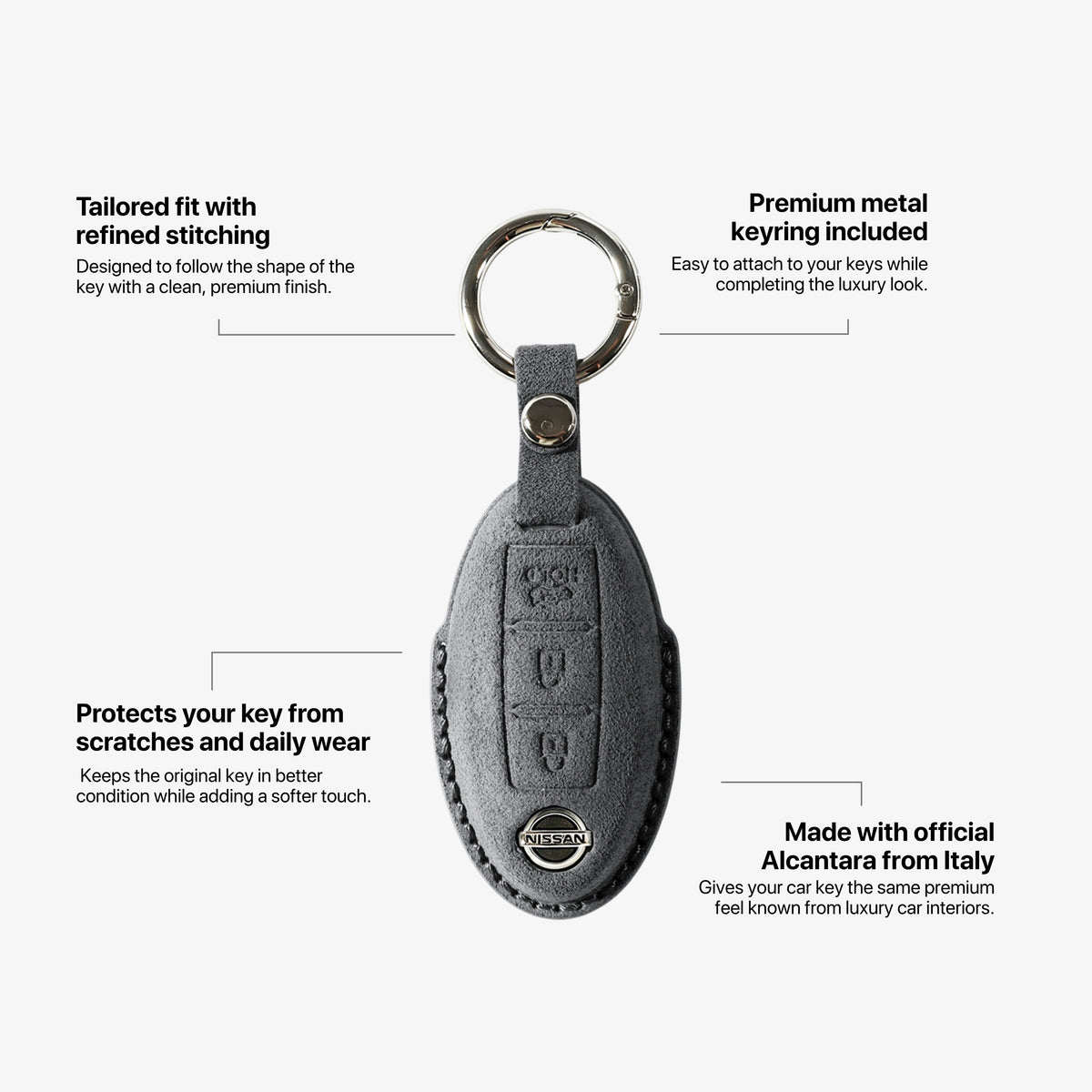 Alcantara Car Key Fob Cover for Nissan Model B - Space Grey