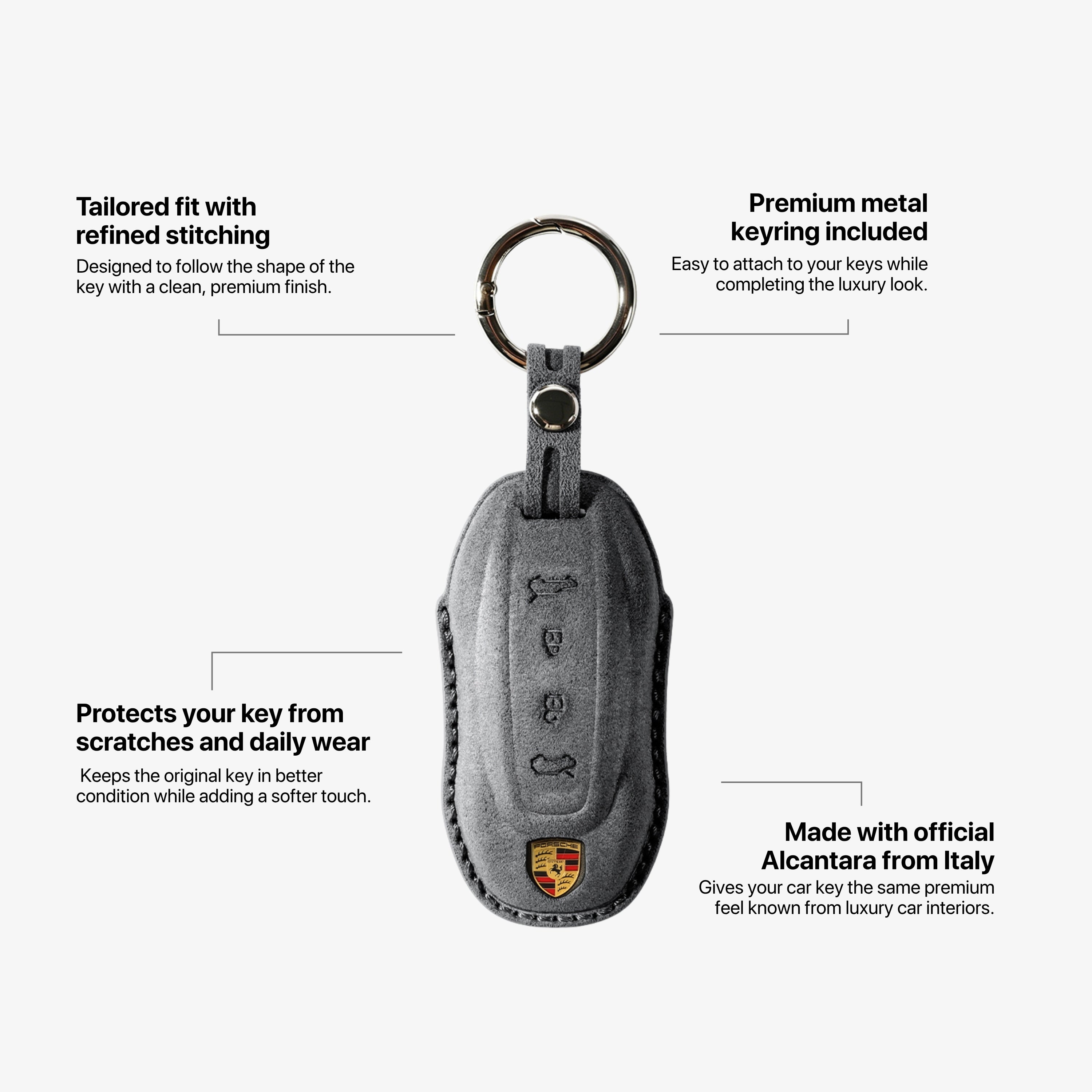 Alcantara Car Key Fob Cover for Porsche Model C - Space Grey