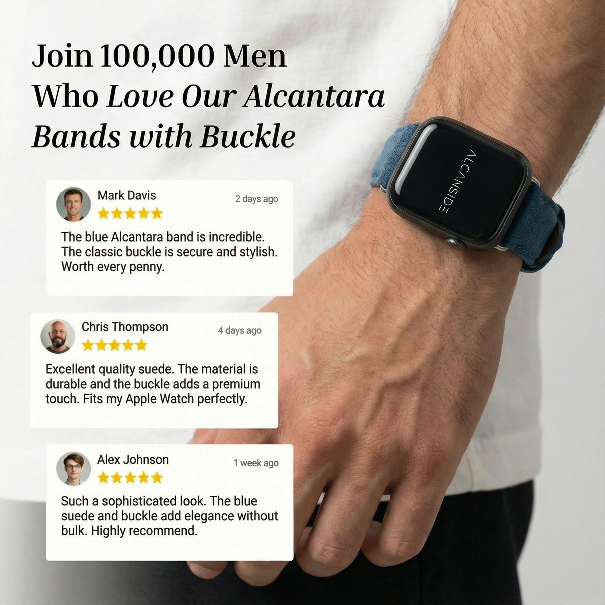 Alcantara Apple Watch Band With Buckle - Ocean Blue - 42/44/45/46mm & Ultra (49mm) - Alcanside