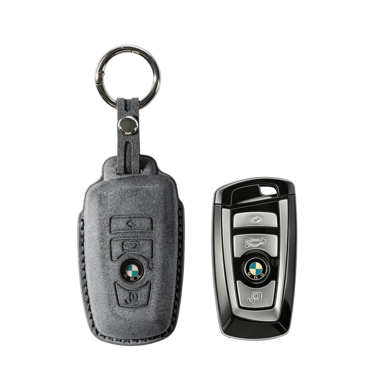 Alcantara Car Key Fob Cover for BMW Model A with Buckle - Space Grey - Alcanside