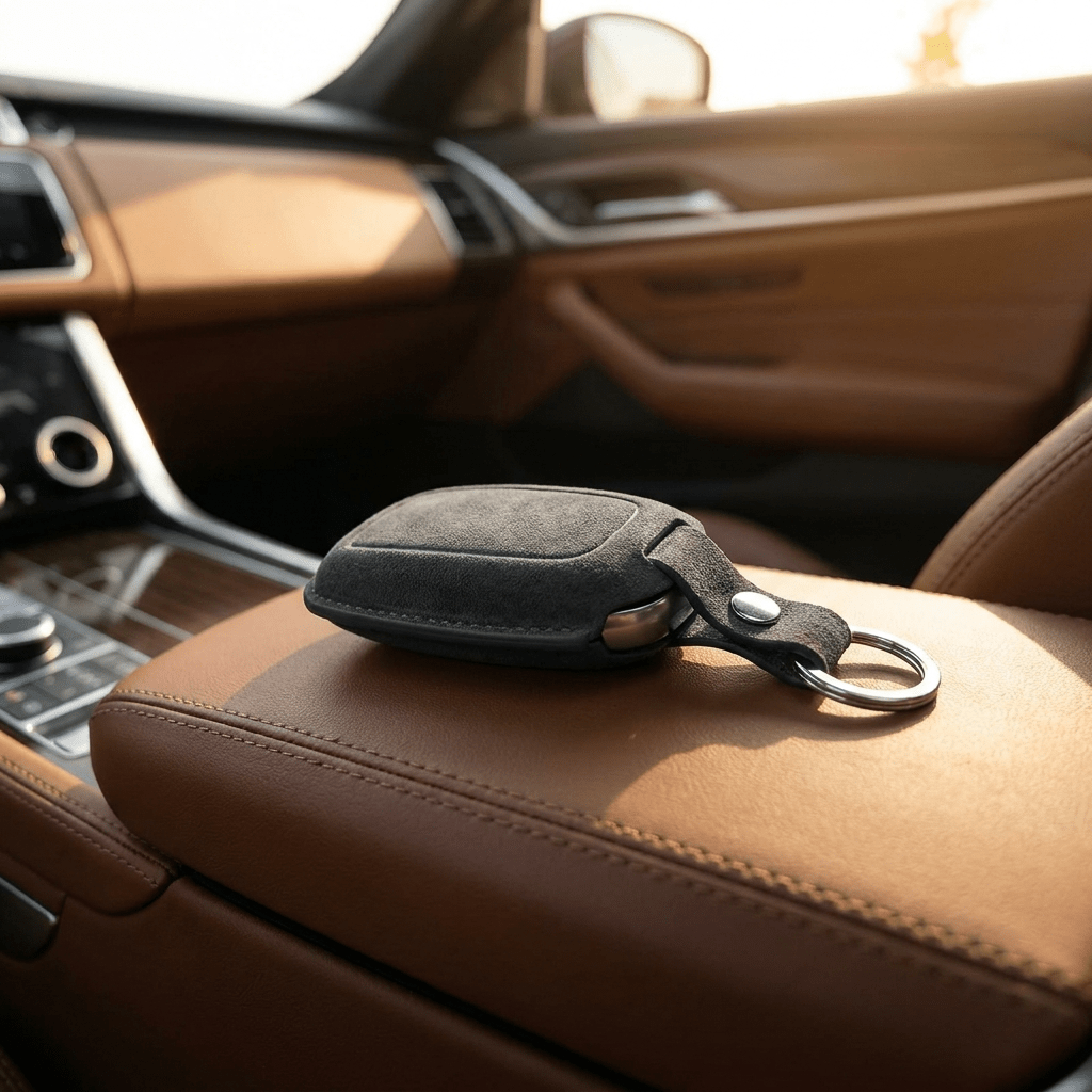 Alcantara Car Key Fob Cover for Mercedes -Benz Model B with Buckle - Space Grey - Alcanside