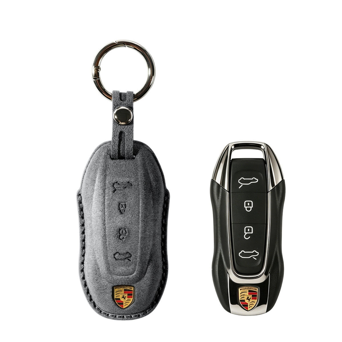 Alcantara Car Key Fob Cover for Porsche Model C with Buckle - Space Grey - Alcanside