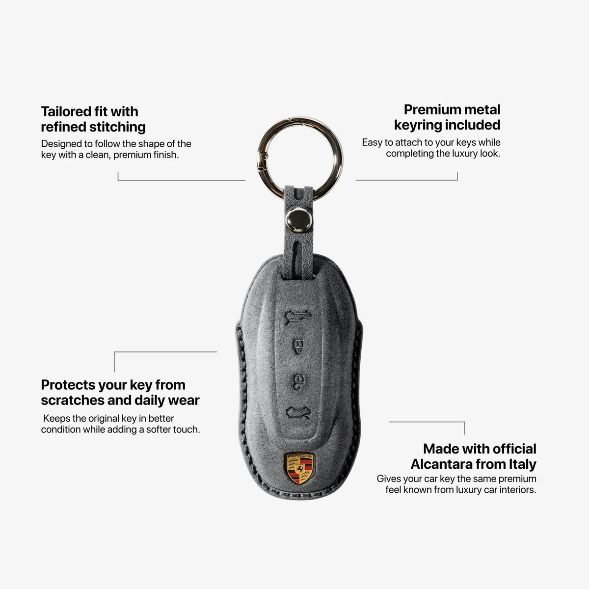 Alcantara Car Key Fob Cover for Porsche Model C with Buckle - Space Grey - Alcanside