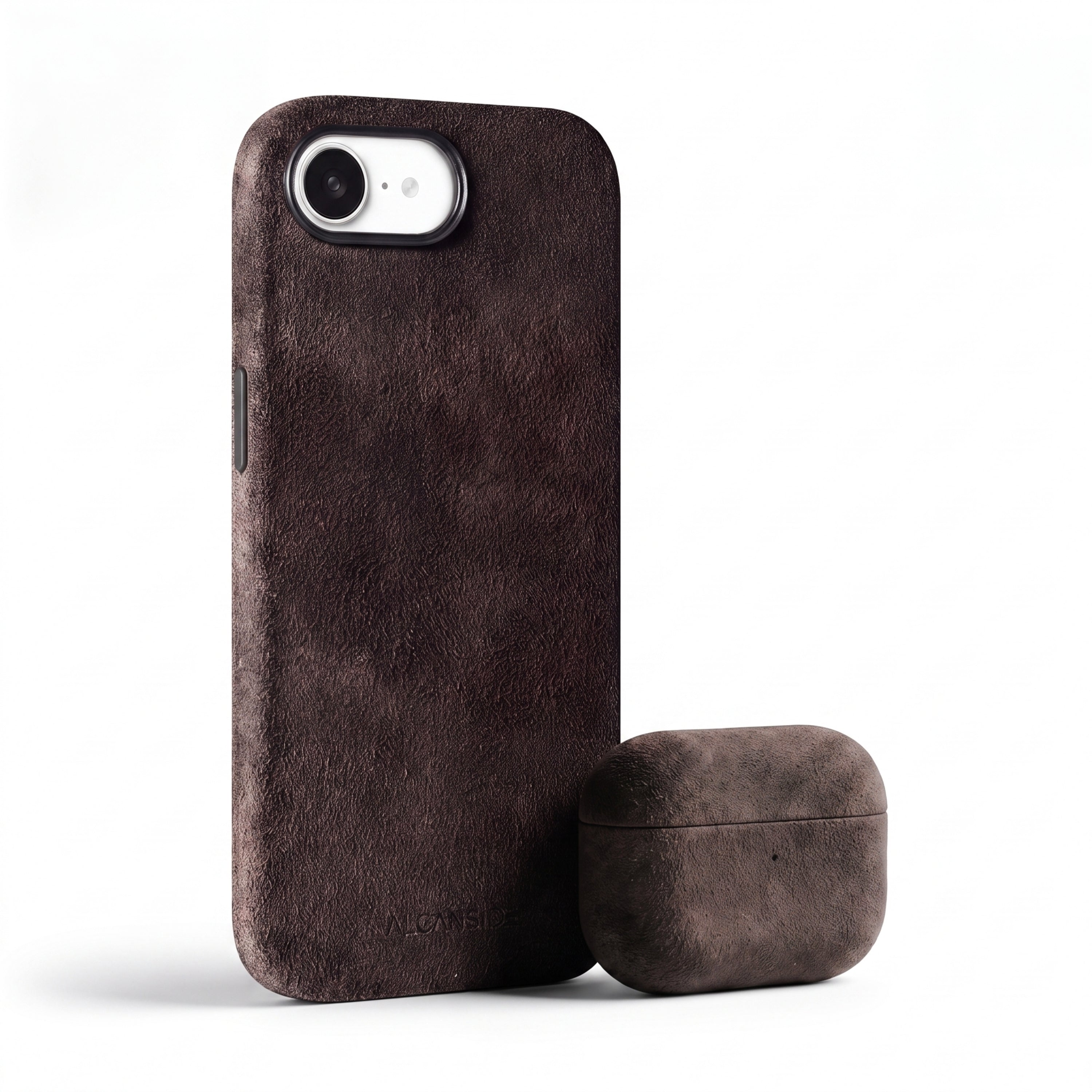 iPhone 17e Chocolate Brown Alcantara® Case with matching AirPods case