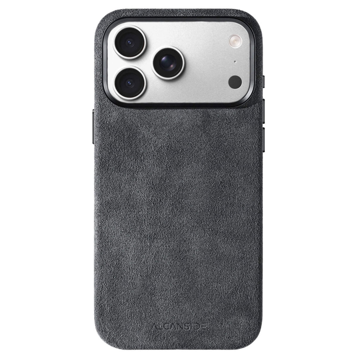 iPhone 17 Pro Max wrapped in a Space Grey Alcantara case by Alcanside